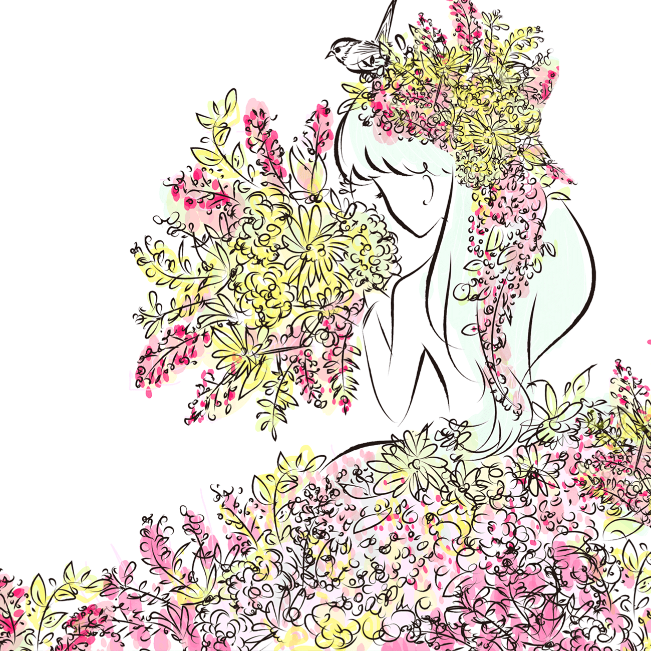 Girl of the watercolor -summer flowers-水彩女子 夏の花の女子