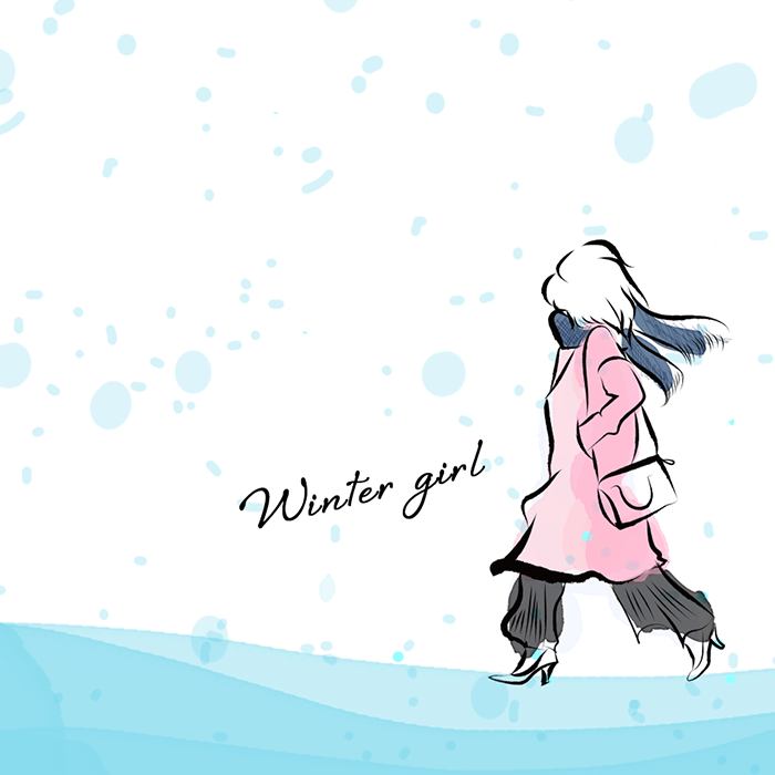 水彩女子冬